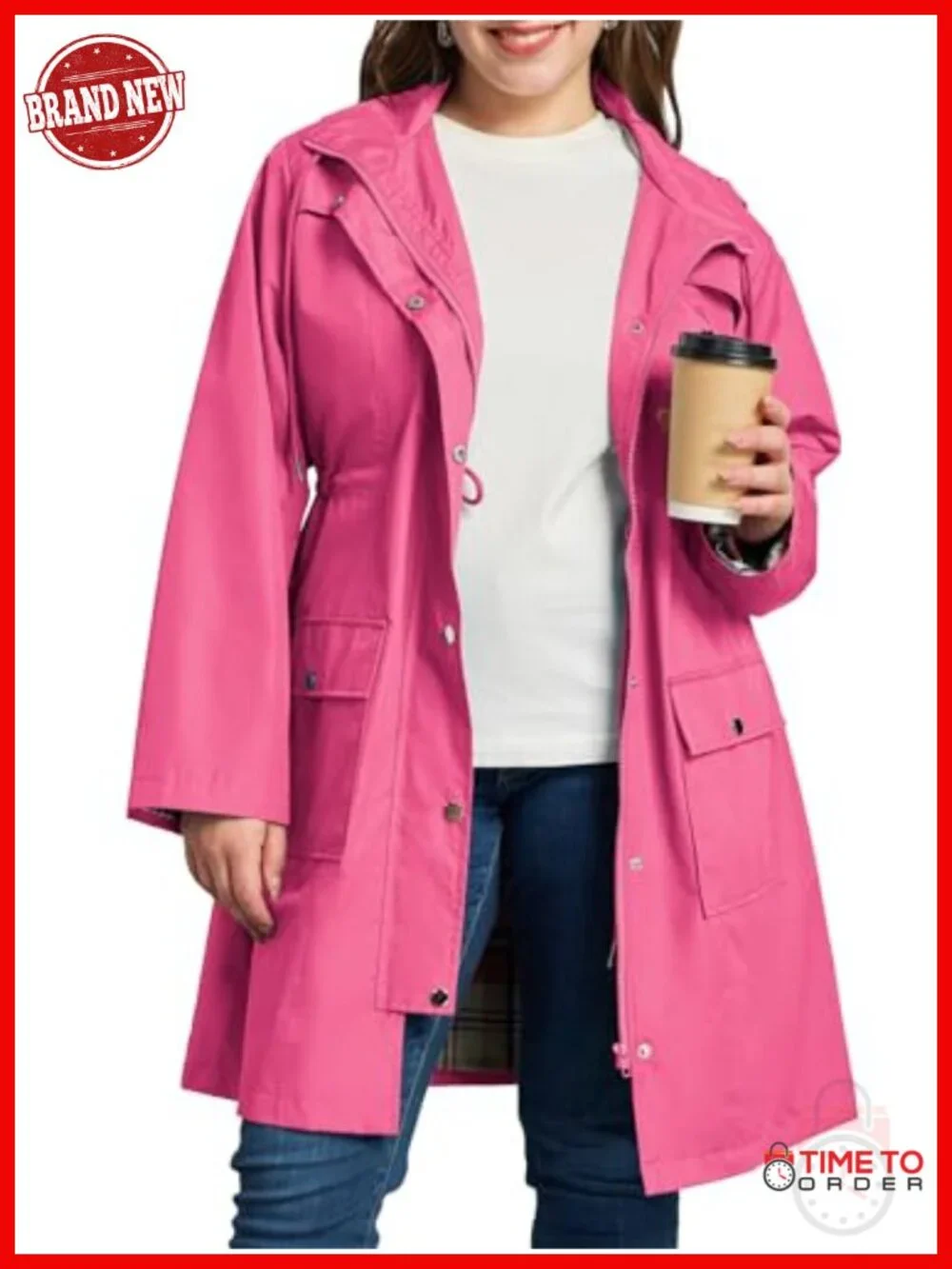 Plus Size Waterproof Rain Jacket with Hood Windbreaker Women's Trench Coat